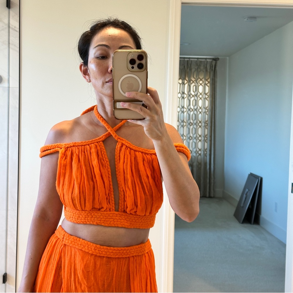 Chic le frique Orange Off-Shoulder Maxi Skirt Set size xs - Picture 4 of 7